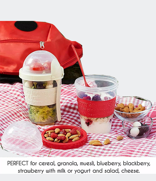 Cereal Cup & Spoon Yoghurt Fruit Overnight Oats Take and Go Food Container UK